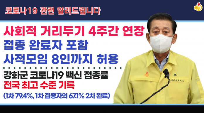 강화군 오는 10월 3일까지… 최대 8인까지 모임 허용